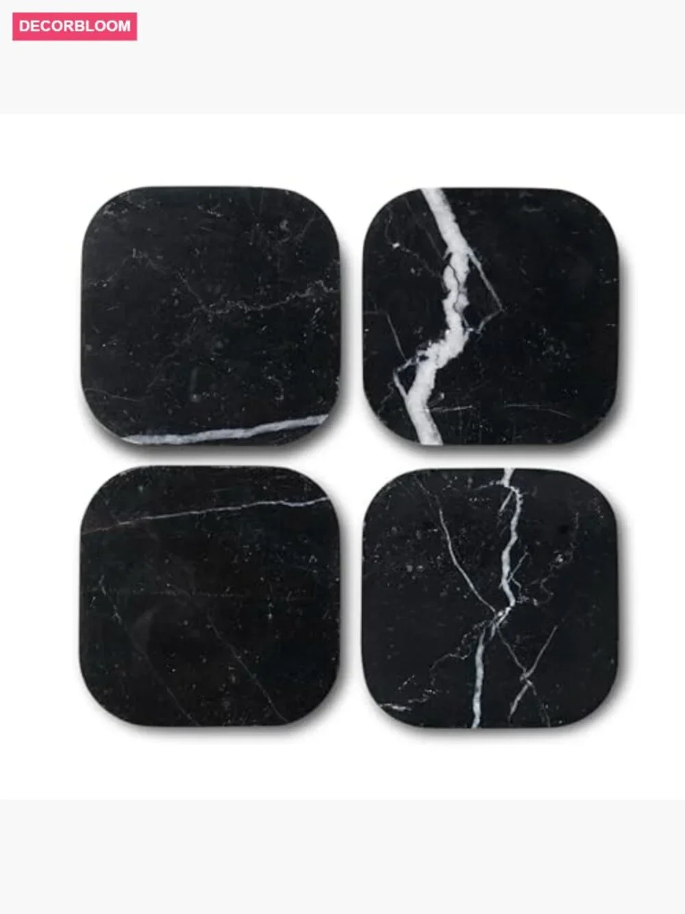 Square Marble Coaster Set of 4 Stone Drink Holders for Table